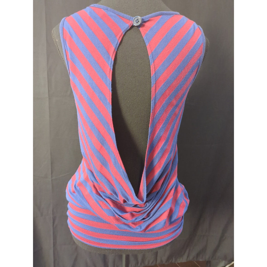 Women's Ella Moss red and blue striped sleeveless blouse with open back size sm