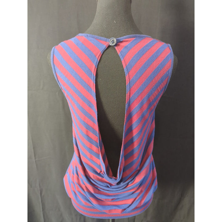 Women's Ella Moss red and blue striped sleeveless blouse with open back size sm