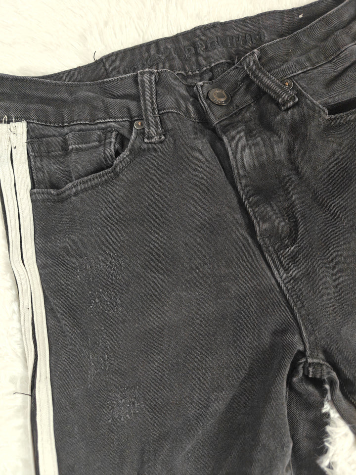 Mens Rue21 Premium Skinny Black Distressed Jeans White Stripe 30x32