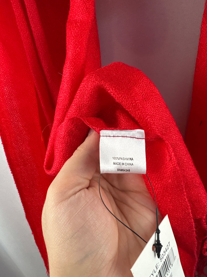 Women’s Pashmina O/S Bright Red Scarf w/ Bead Detail