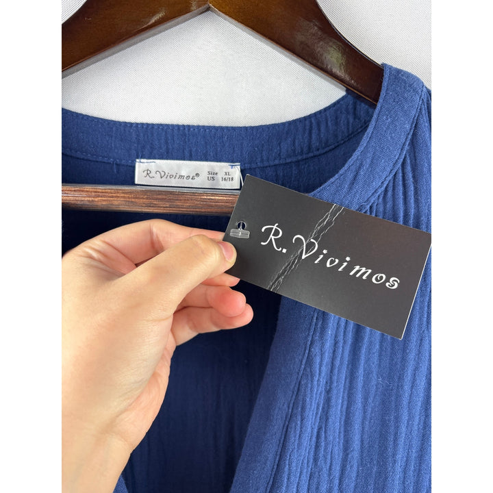 Women’s R. Vivimos XL Navy Blue Short Sleeve Maxi Dress