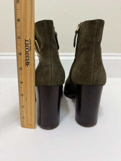 Tory Burch Sofia Lug Sole Suede Booties Dark Boxwood Green Sz10