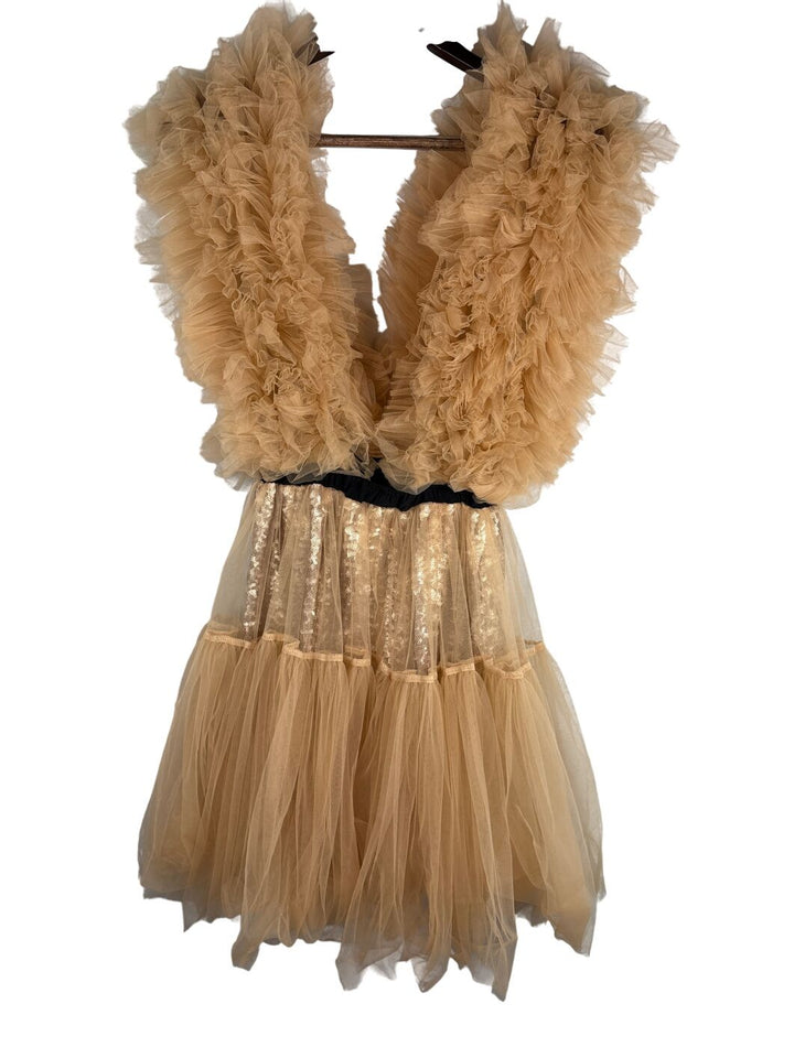 Women Alchemy By Lia Aram Peach Ruched Tulle Mini Dress