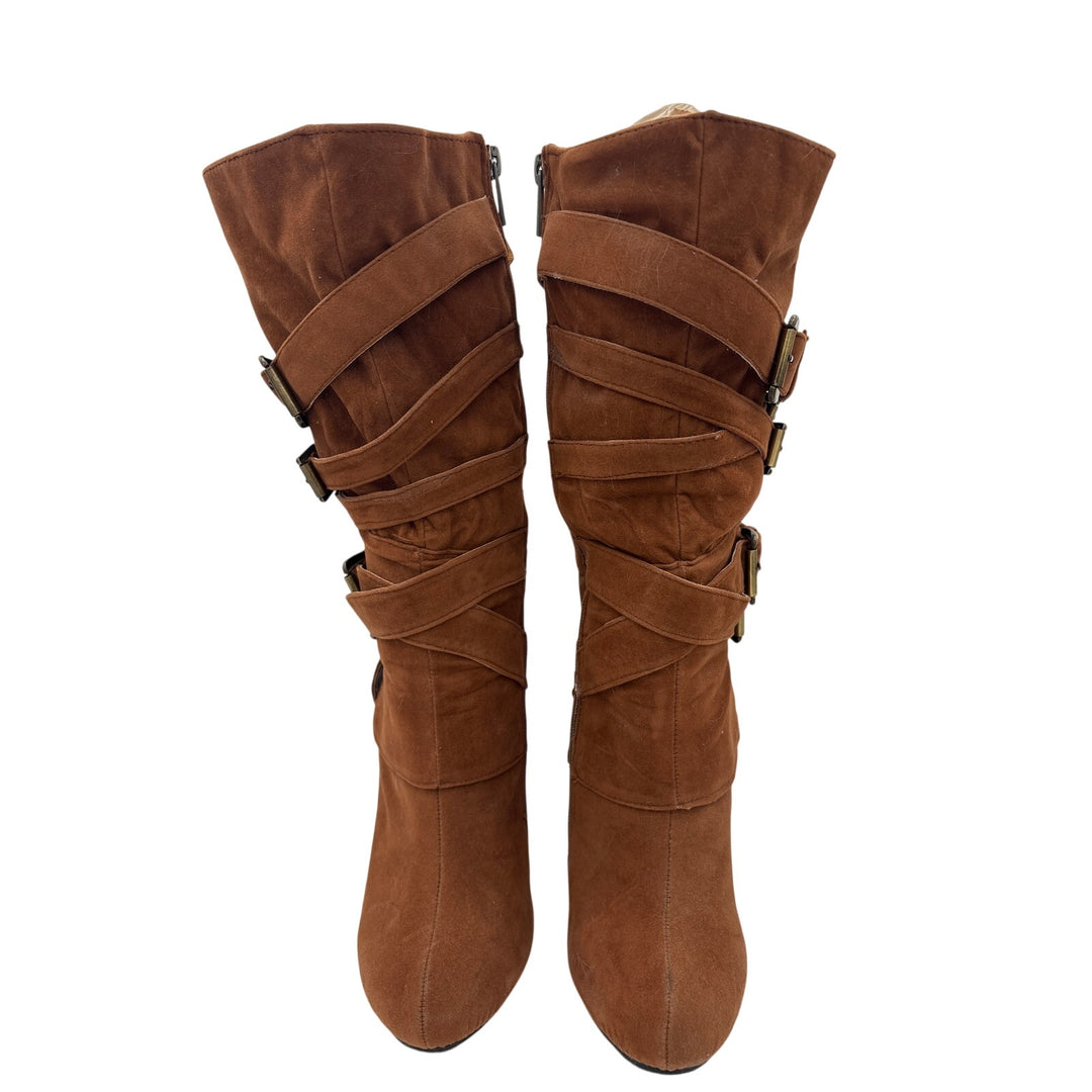 Women’s Just Fabulous Size 9 Brown Suede Buckle Knee High Boots