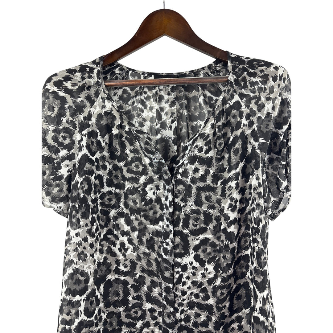 Women’s APT. 9 Large Grey & Black Leopard Print Sheer Blouse