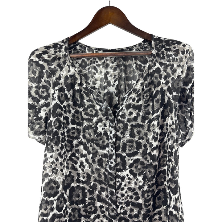Women’s APT. 9 Large Grey & Black Leopard Print Sheer Blouse