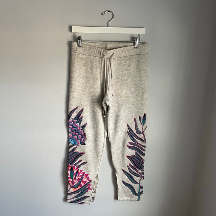 Mara Hoffman Active Grey Embroidered Sweatpants Joggers Organic Cotton size S
