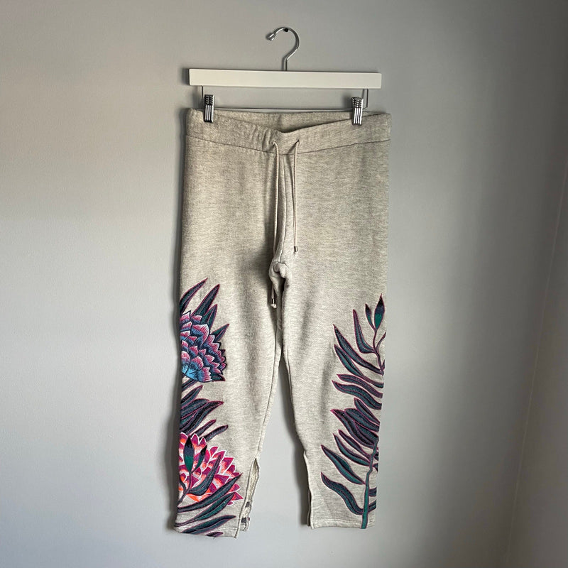 Mara Hoffman Active Grey Embroidered Sweatpants Joggers Organic Cotton size S