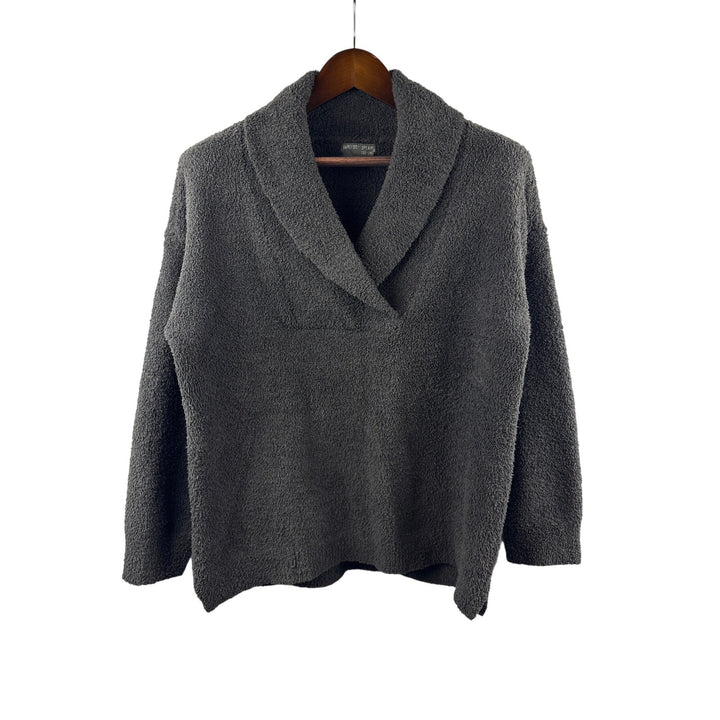 Women’s Barefoot Dreams Large Dark Gray Folded Collared Pullover Plush Sweater