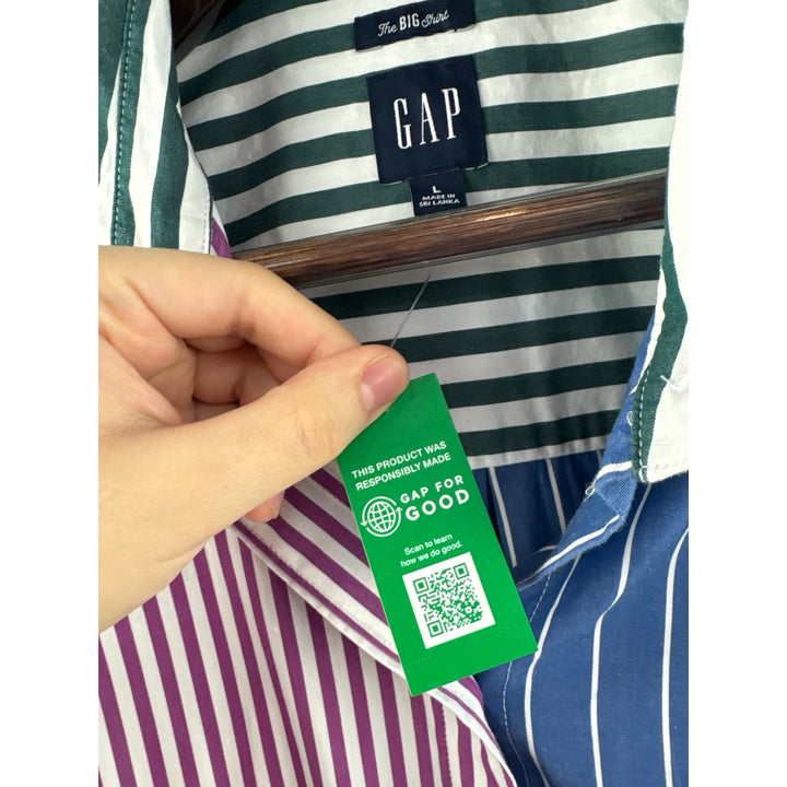 Women’s GAP Large Blue, Red, Green & White Colorblock Striped Button Up Shirt