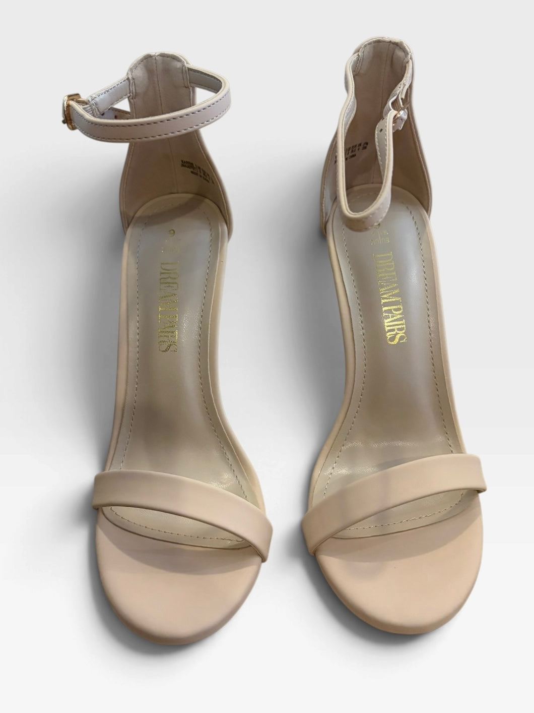 DREAM PAIRS Nude Beige Stiletto Heels 6 Strappy Ankle Strap Sandals Minimalist