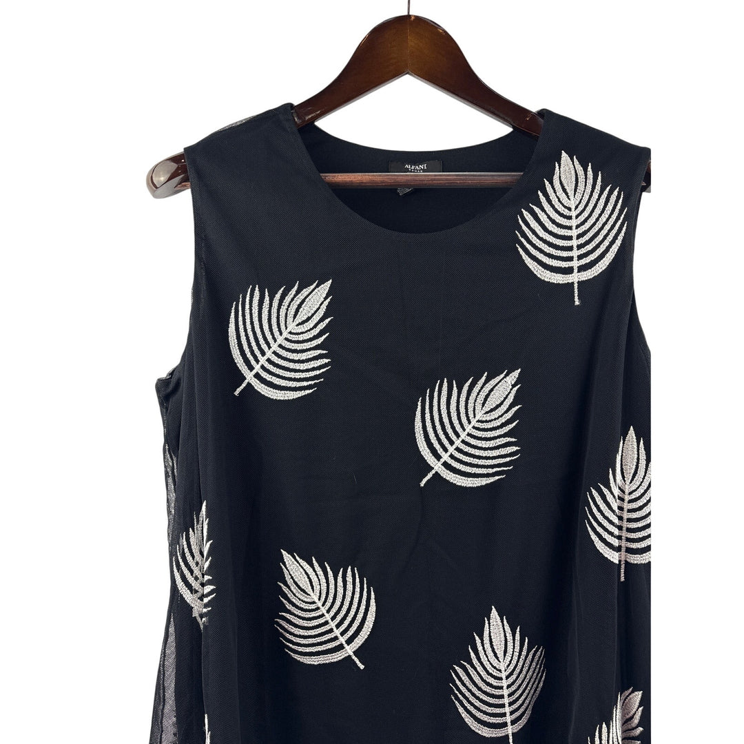 Women’s Alfani Size 2X Black Sleeveless Blouse w/ White Leaf Pattern