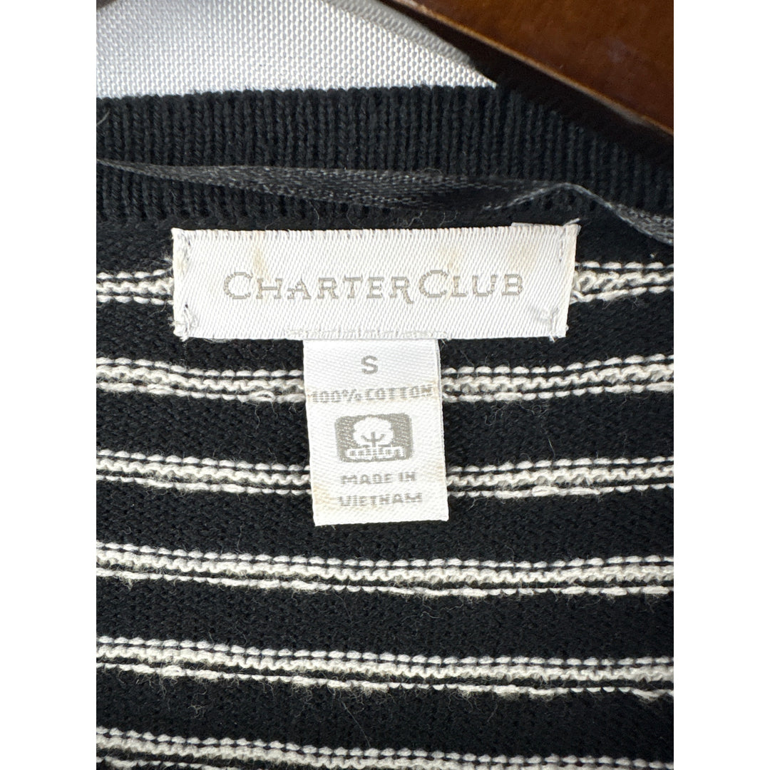 Women’s Charter Club Small Black & White Striped Cardigan