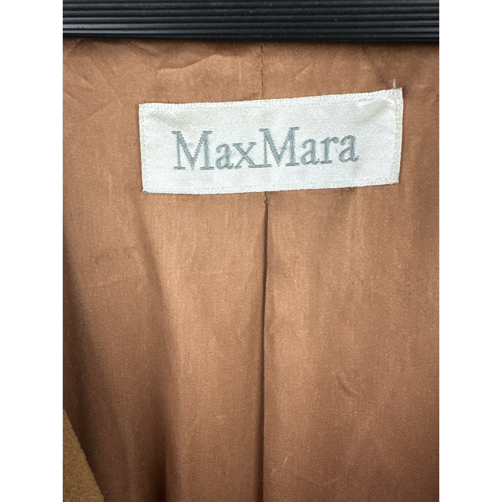 VTG Women’s Max Mara 100% Virgin Wool Camel Color Trench Coat Size 14