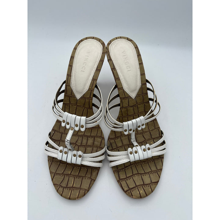 Women’s Vincci Size 8 White & Brown Strappy Heeled Sandals