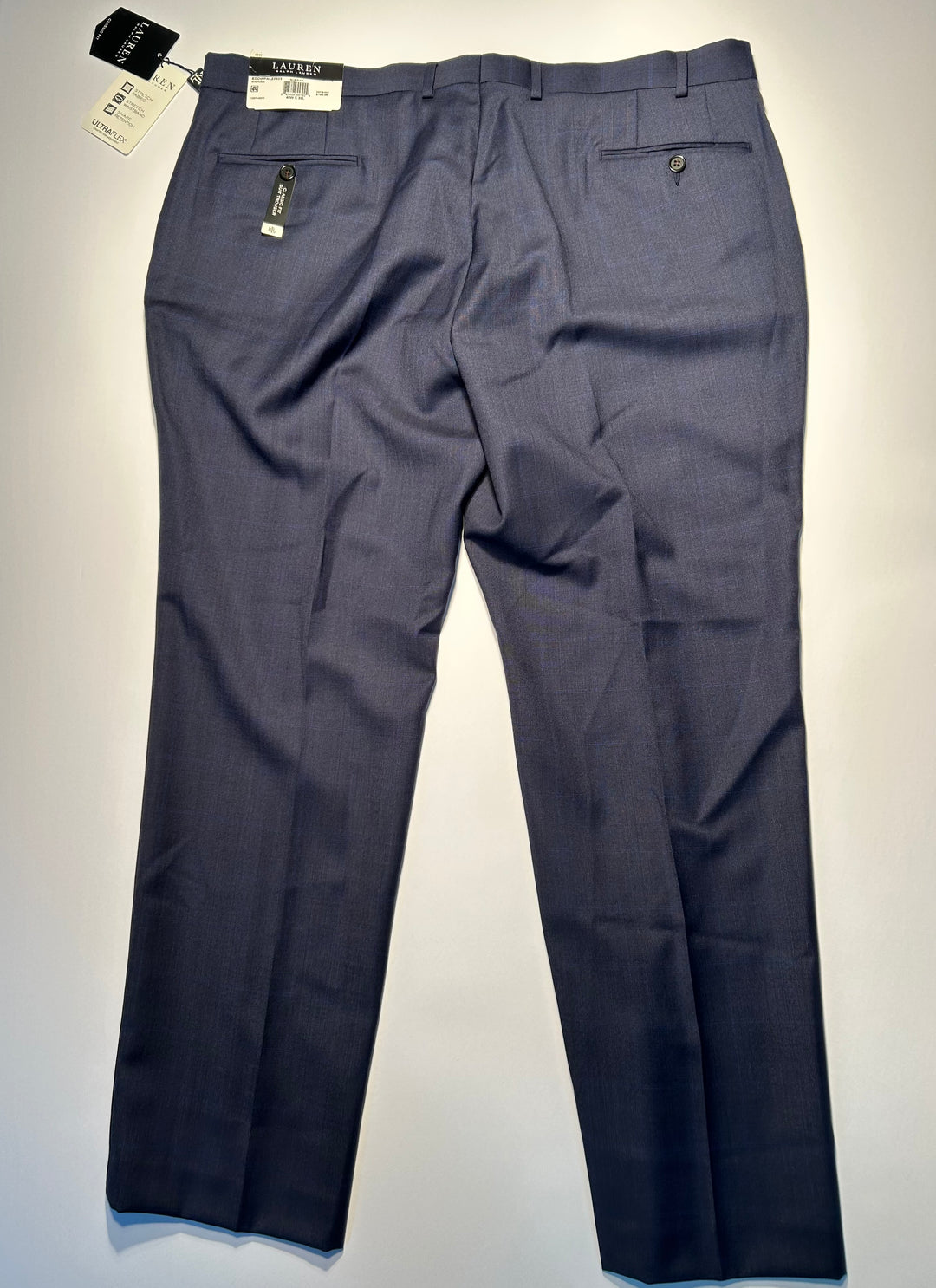 Lauren Ralph Lauren Lattimore Men’s Suit 46R 40x30 Navy Blue Plaid Wool Blend