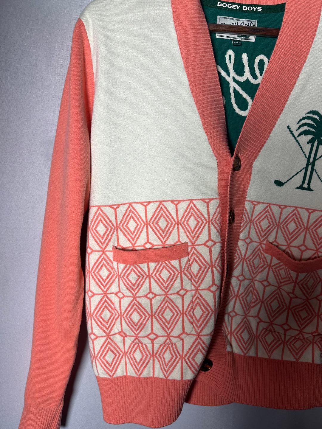 Women Bogey Boys Pink Winter Golf Cardigan Size M Thick Cotton