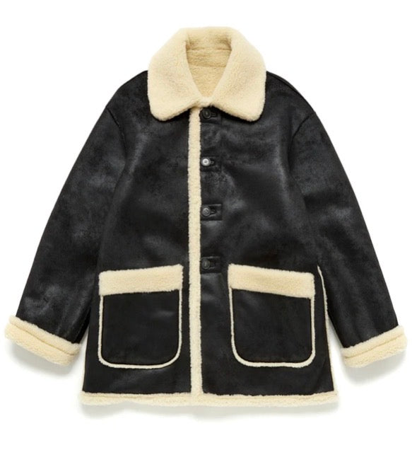 Dunst Unisex Small Reversible Black &amp; Cream Shearling Jacket
