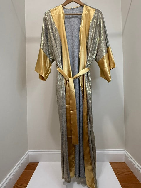 Metallic Gold Silver Maxi Kimono Robe Belted One Size