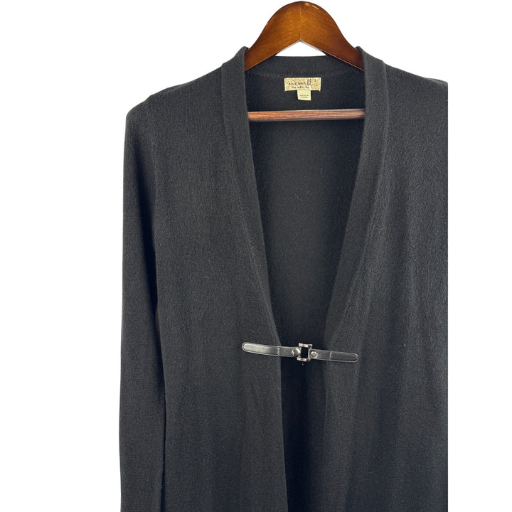 Women’s One World Small Black Cardigan w/ Attached Leather Belt