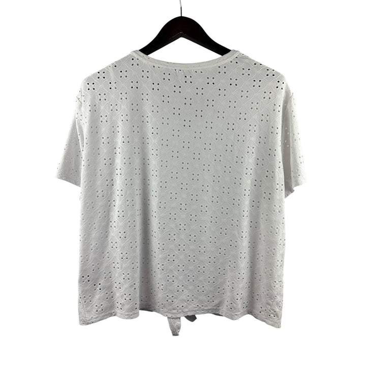 Women’s Zac & Rachel 1X White Waffle Cutout Patterned T-Shirt