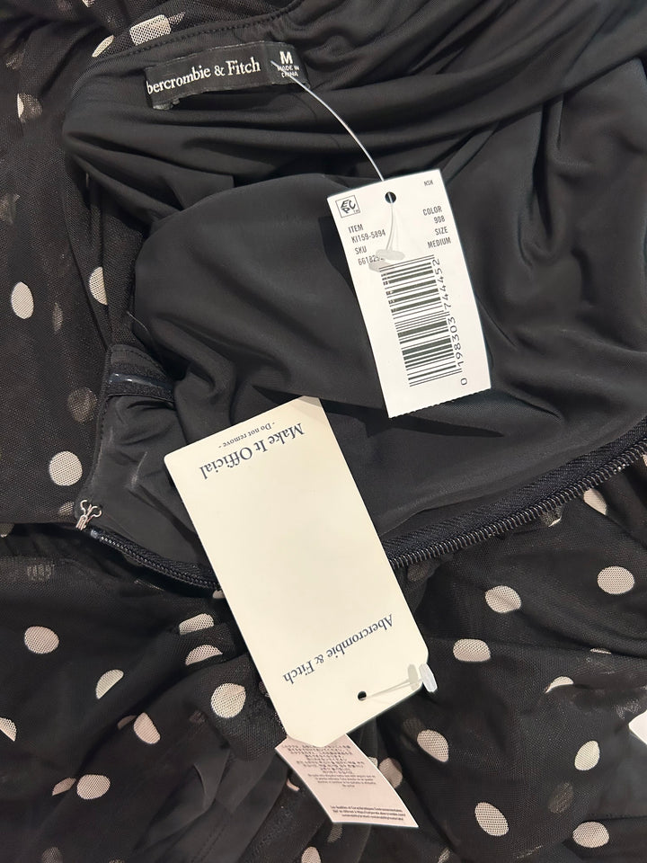 Abercrombie &amp; Fitch Women’s Mesh Draped off the Shoulder Maxi Dress Women’s Size Medium Black Polka Dot NEW!!