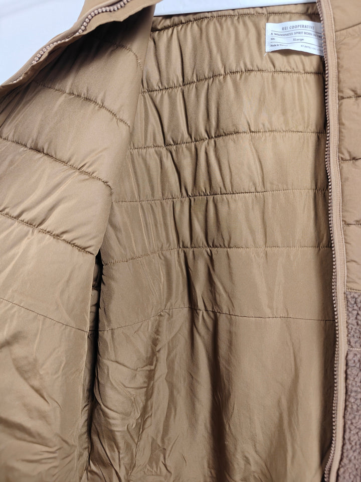 REI Outdoor Hybrid Sherpa Fleece Insulated Puffer Jacket Brown Size XL