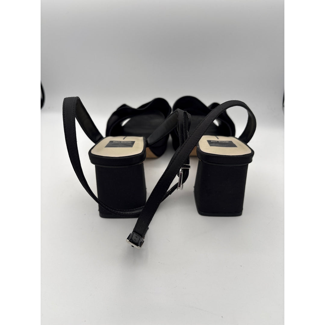 Women’s Dolce Vita Size 7.5 Black Silk Ruffled Strappy Block Heels