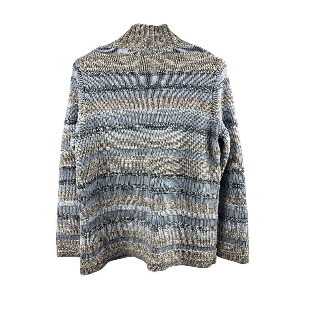 Women’s L.L. Bean Large Gray & Blue Striped Zip-Up Cardigan
