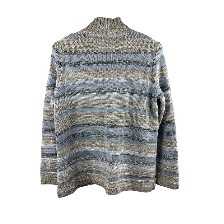 Women’s L.L. Bean Large Gray & Blue Striped Zip-Up Cardigan