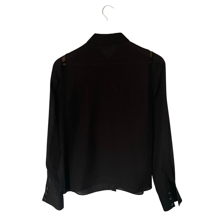 Alice + Olivia Black Button Down Shirt 100% Silk Minimalist Quiet Luxury Preppy XS