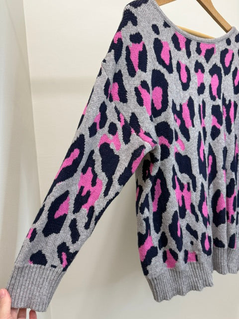 Glitzy Girlz Leopard Print Cutout Back Sweater Fits XL