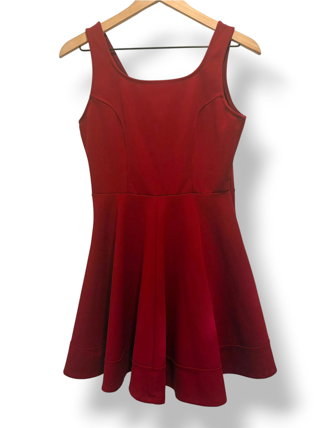 Simlu Deep Red Fit And Flare Mini Dress Sleeveless Scoop Neck Size Small