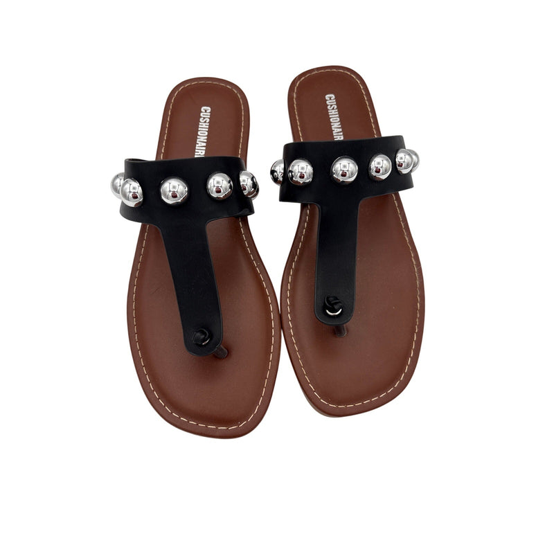 Women’s Cushionaire Size 9 Black & Brown Sandals w/ Silver Bobbles