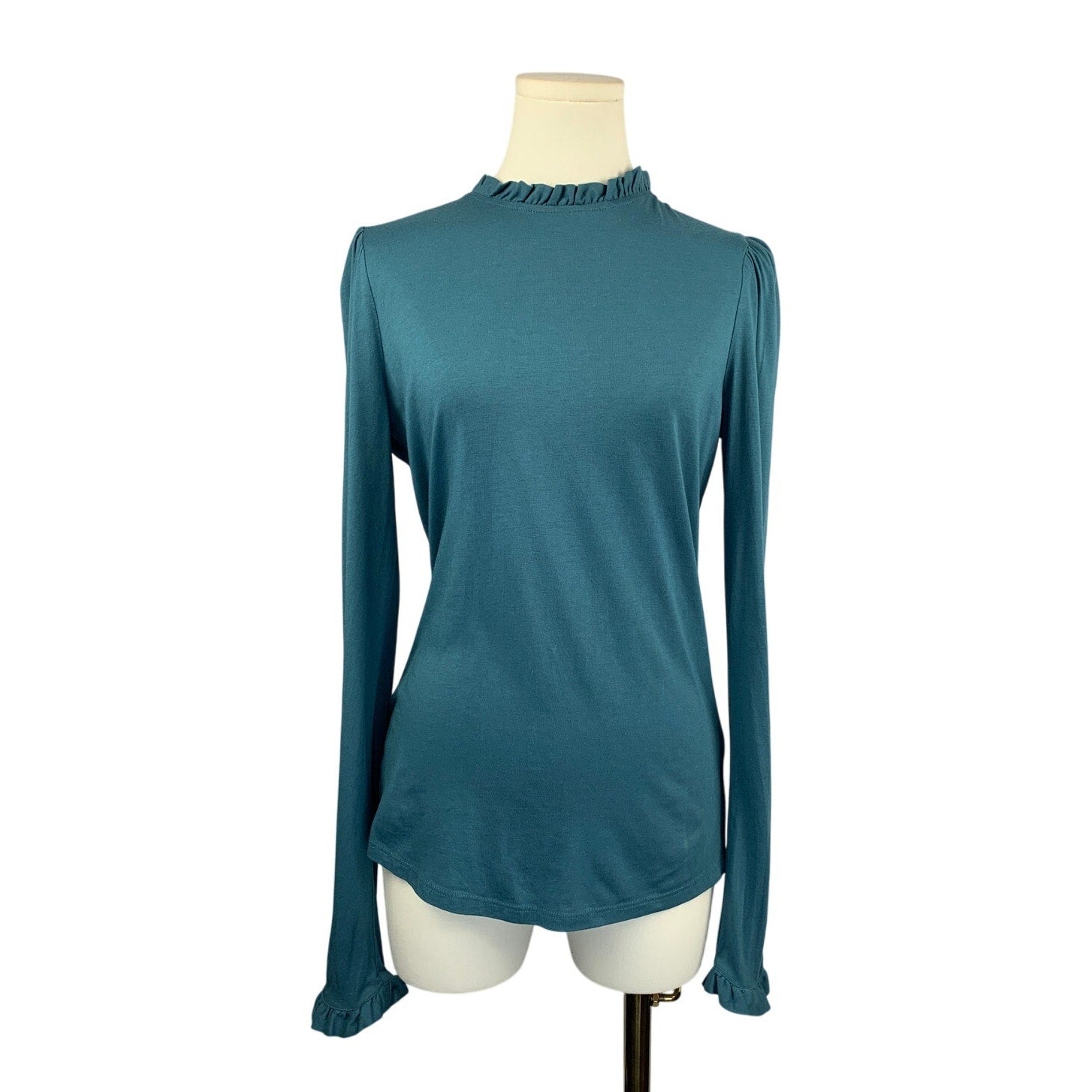 Women's Boden Blue Long Sleeve Ruffle Trim Top - Size S