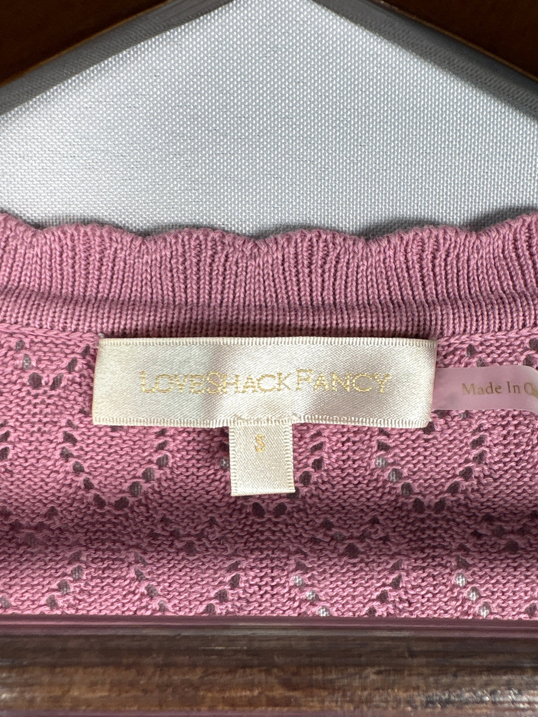LoveShackFancy Women Mauve Heart Knit Cropped Cardigan Cotton Top