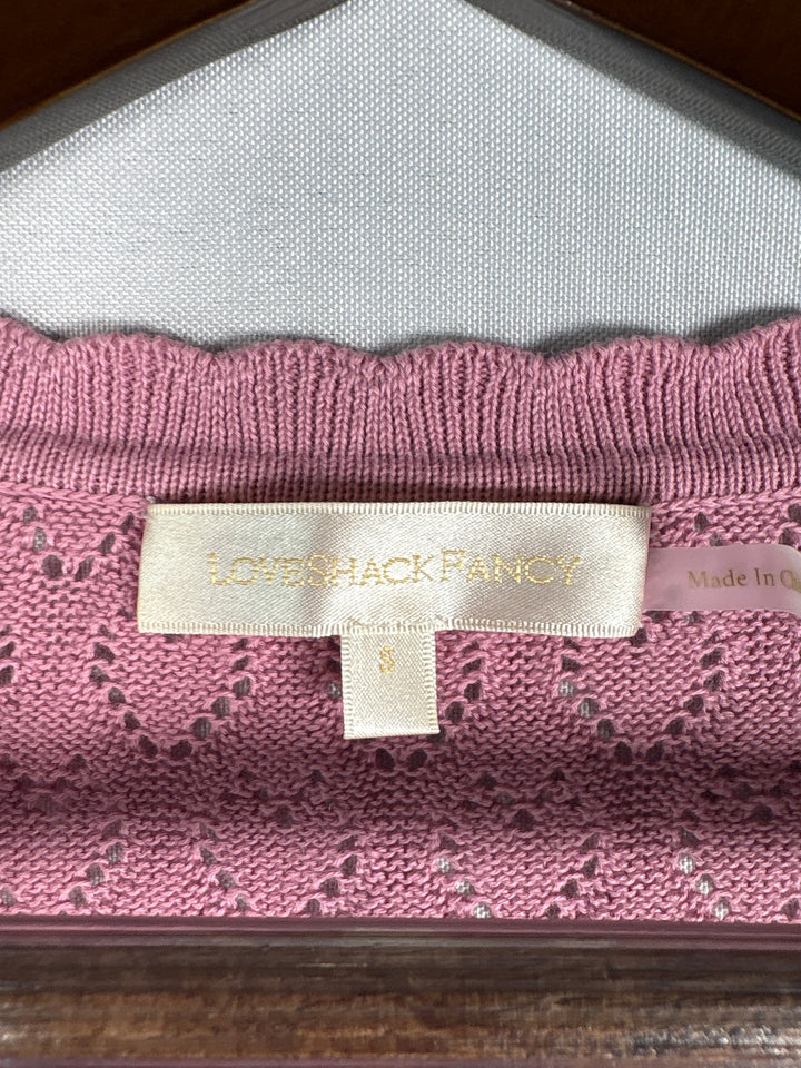 LoveShackFancy Women Mauve Heart Knit Cropped Cardigan Cotton Top