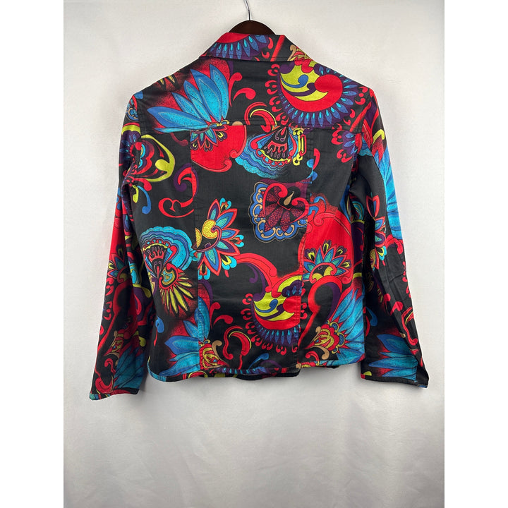 Women’s Chico’s Size 1 Black w/ Multicolor Paisley Button Up Shirt