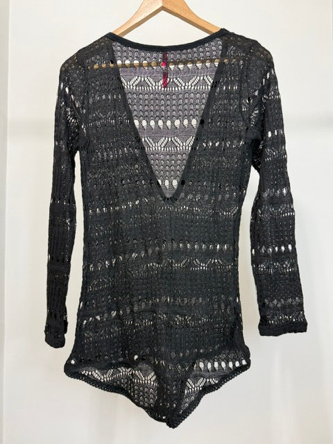 Seven til Midnight Black Crochet Body Suit SzXL