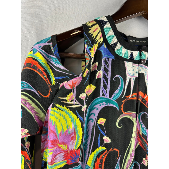 Women’s Etro Cold Shoulder Dress Black Floral and Animal Print Size L