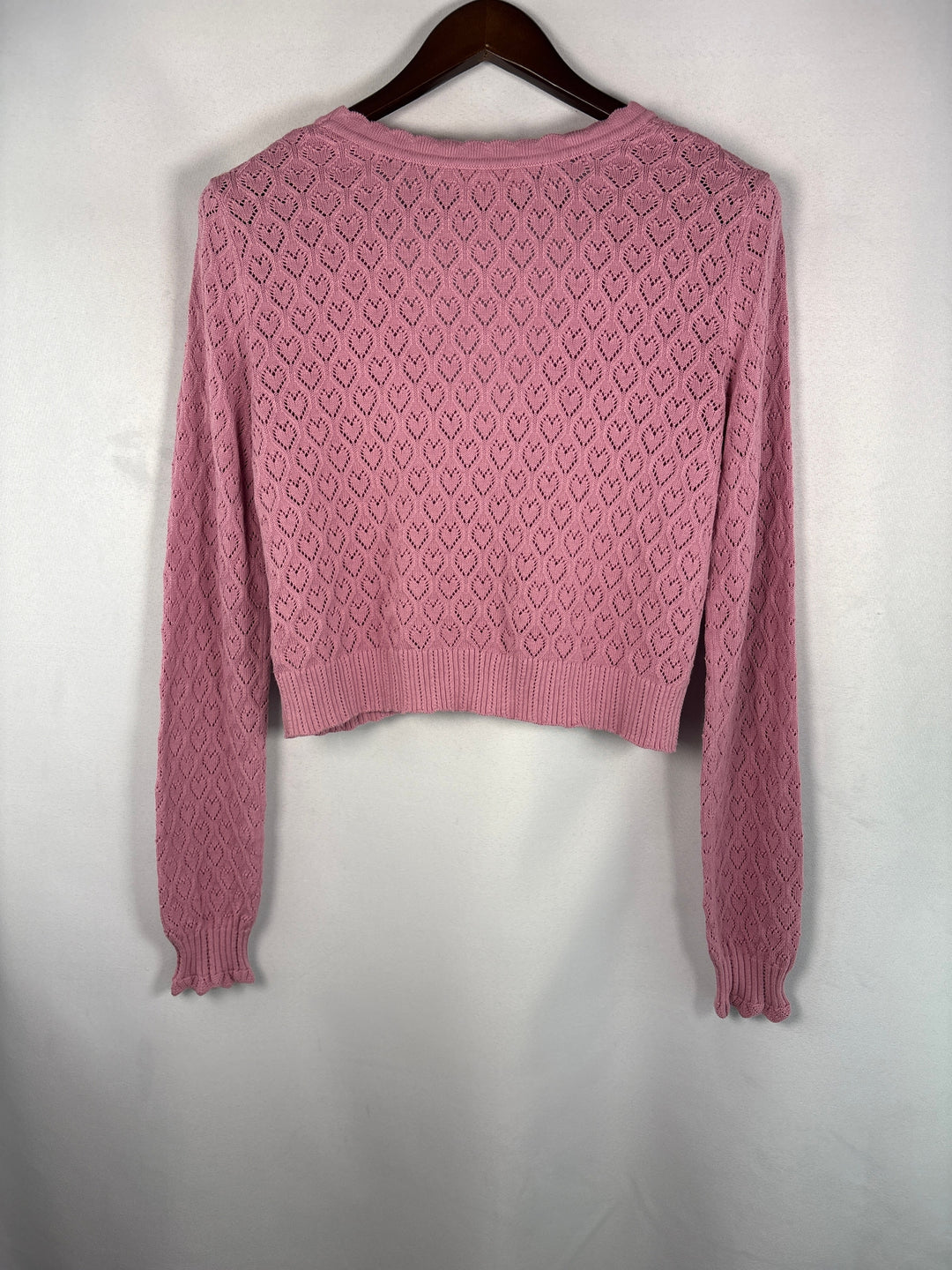 LoveShackFancy Women Mauve Heart Knit Cropped Cardigan Cotton Top