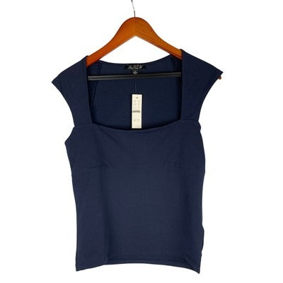 J.Crew Womens Navy Blue Square Neck Top M Cotton Blend