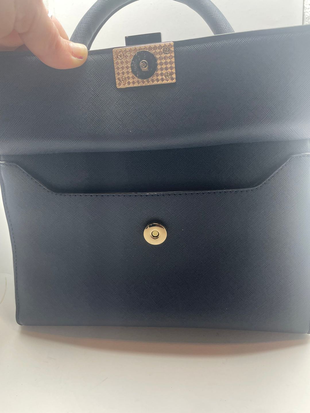 Dune London Navy Blue Structured Satchel Handbag Gold Hardware Women&