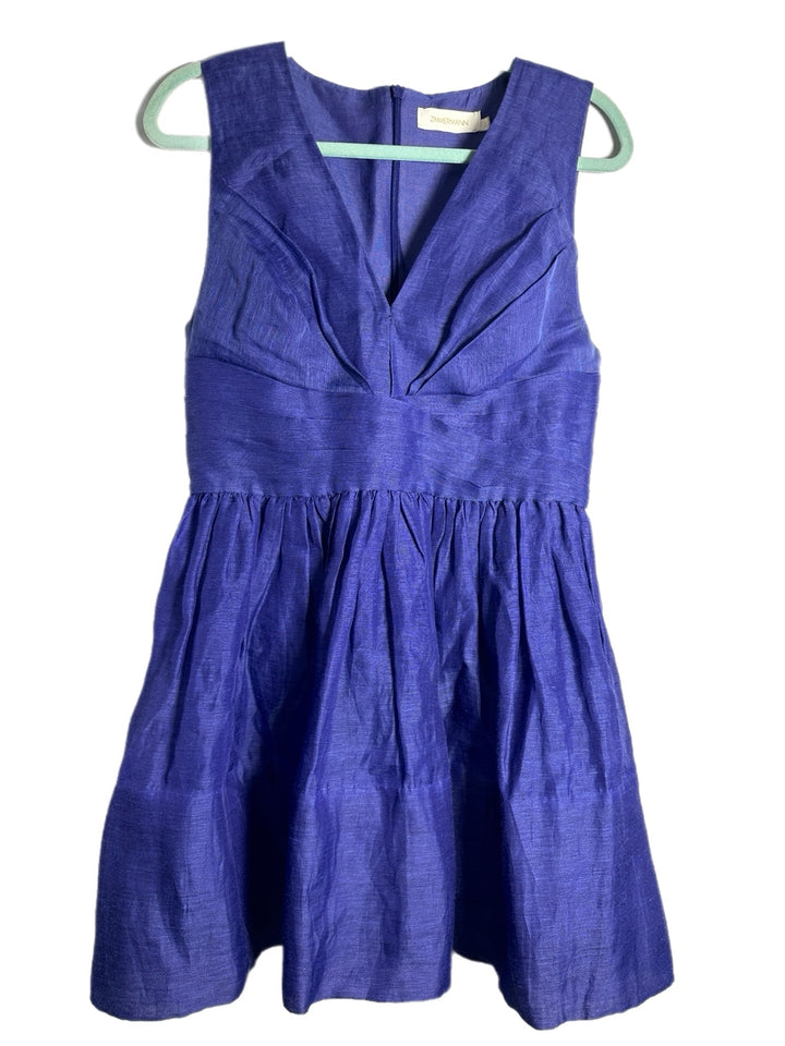 Womens Zimmerman Tama Linen Silk Ultramarine Mini Dress Size 3
