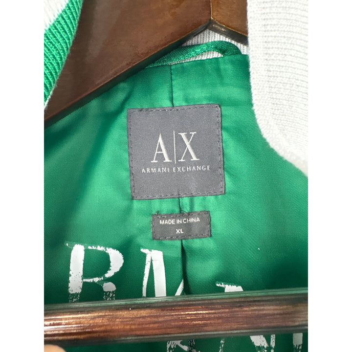 Women’s Armani Exchange XL Green Bomber Jacket w/ White Accents