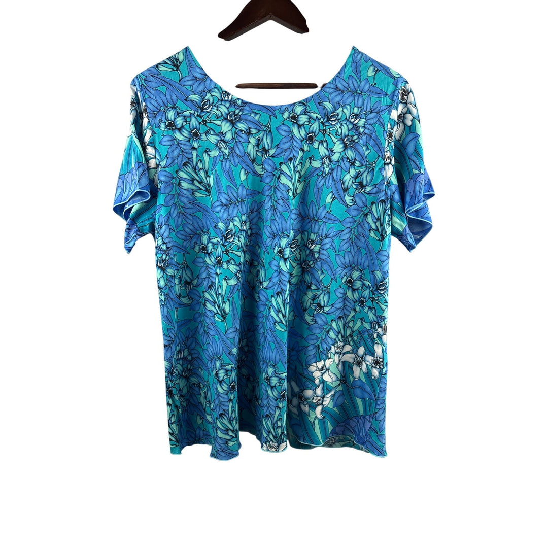 Women’s Rainbow Jo 1XL Blue Floral Short Sleeve Blouse