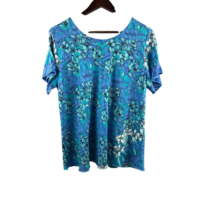 Women’s Rainbow Jo 1XL Blue Floral Short Sleeve Blouse