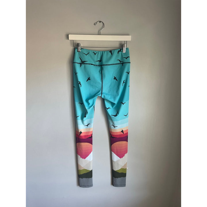 Mara Hoffman Active Long Leggings Festival Workout 36" Length size Small Boho Indie Hippie Colorful Bird