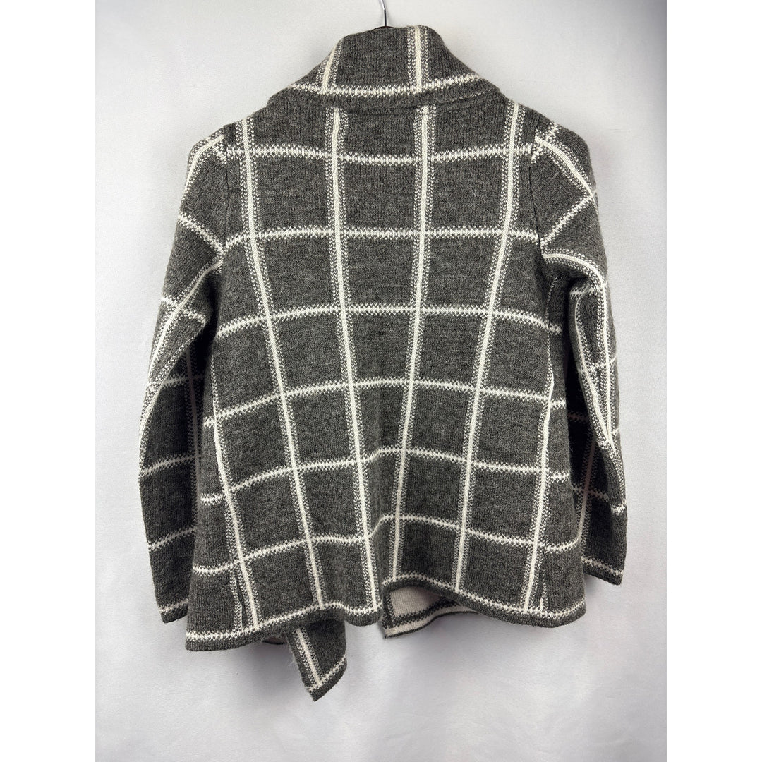 Women’s Ellen Tracy Small Grey w/ White Plaid Knit Single Button Sweater