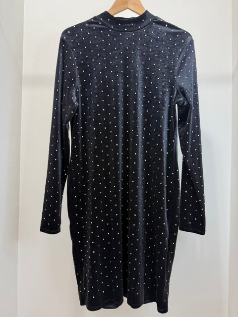 H&amp;M Black Velour Silver Studded Mock Neck Dress NWT XL